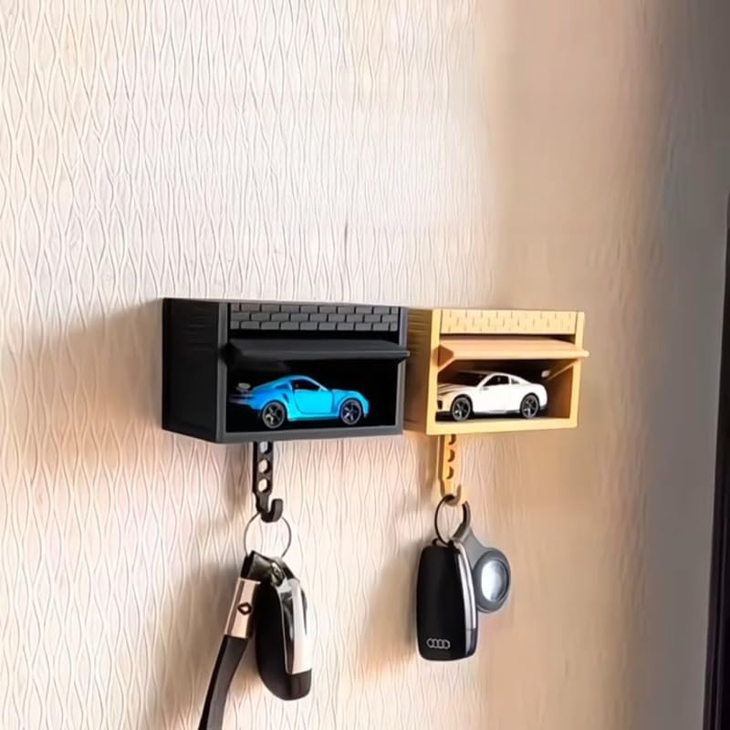 Wall-Mounted Car Display Key Holder, Decorative Garage Model Design, Multiple Colors（No Car） (Brick-Brown（No Car）)