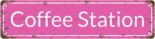 COFFEE STATION Space Vintage Metal Tin Street Sign Bar Cafe Garage Cave Home Room Wall Bathroom Farmhouse Garden Porch Patio Decor, 16 x 4 Inch