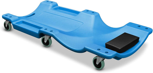 Auto Dynasty 40 Inches Mechanic Creeper, Automotive Garage Repair Low Profile Under Car Rolling Creeper with Padded Headrest, Plastic, Blue