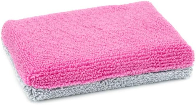 Autofiber Thin [Saver Applicator Terry] Ceramic Coating Applicator Sponge | 12 Pack | with Plastic Barrier to Reduce Product Waste. (Pink/Gray)