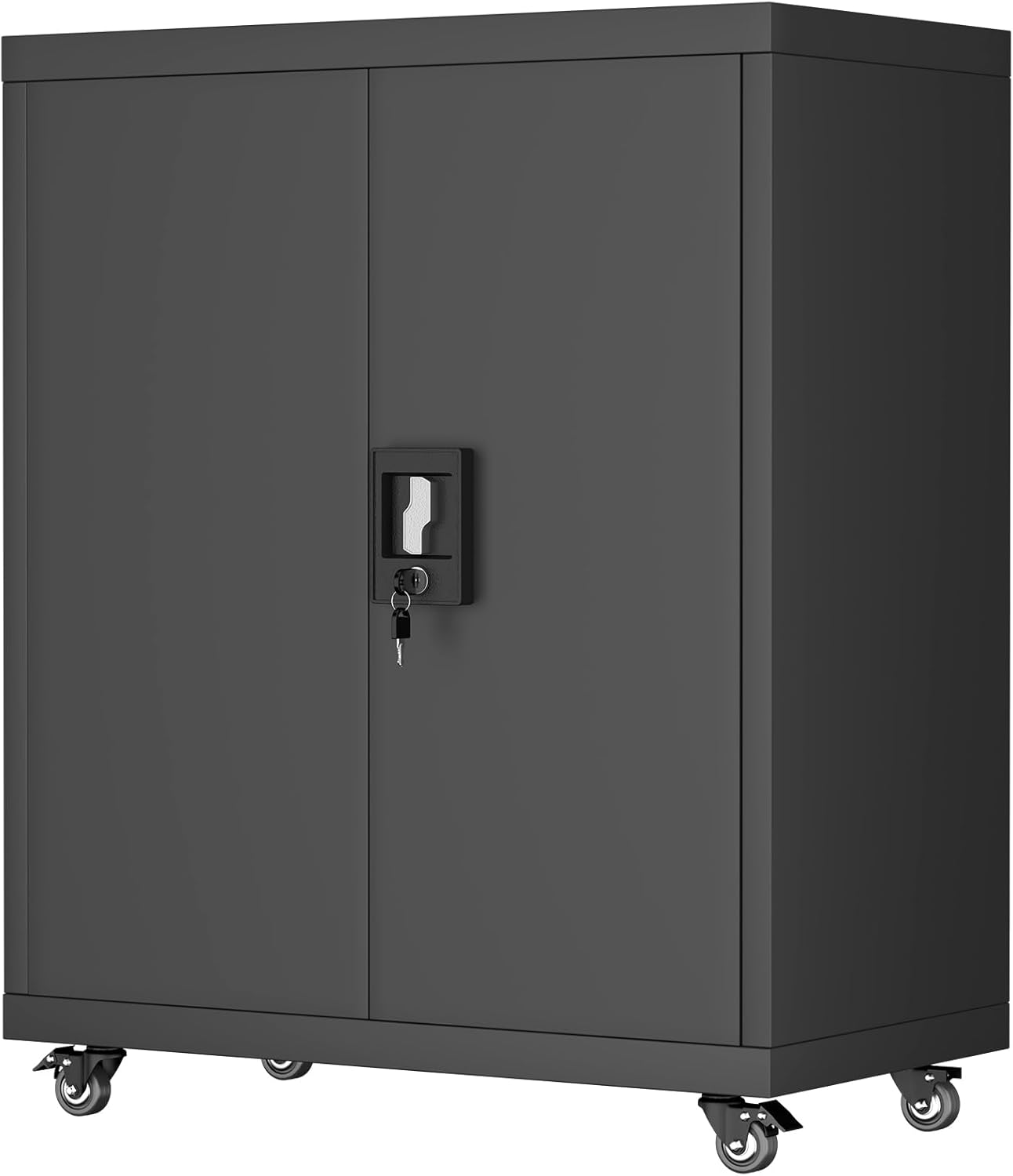 GREATMEET Garage Cabinets with Wheels, Black Garage Storage Cabinets with Doors and Adjustable Shelves，Rolling Lockable Metal Garage Storage Cabinets for Home Office Utility Room