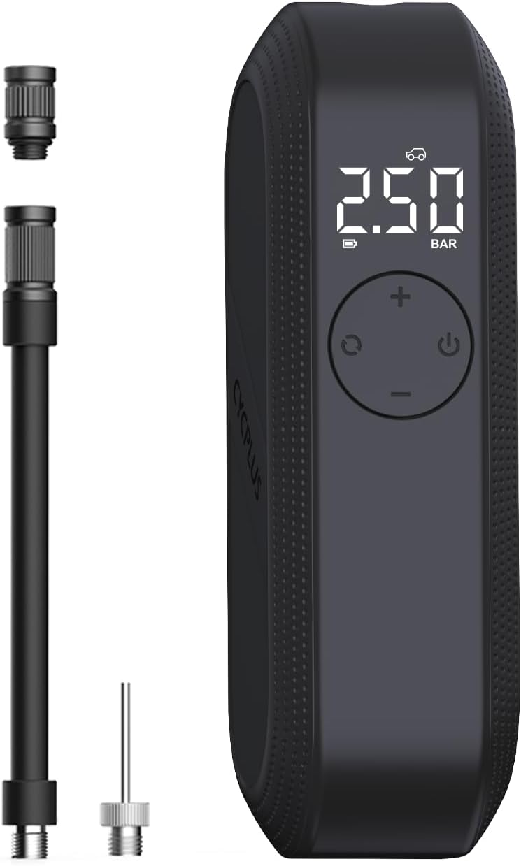 CYCPLUS Electric Air Compressor Bicycle Pump Car Tire Inflator, 150 PSI Portable Air Compressor, Rechargeable Tire Pump LED Display, Auto Shut-Off Air Pump for Bike Tires, Car, Motorcycle, Ball