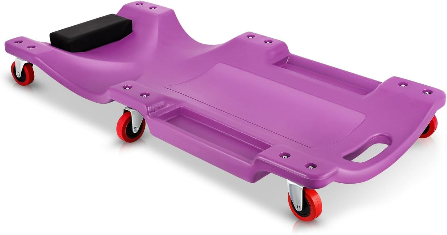 Auto Dynasty 36 Inches Mechanic Creeper, Automotive Garage Repair Low Profile Under Car Rolling Creeper with Padded Headrest, Plastic, Purple