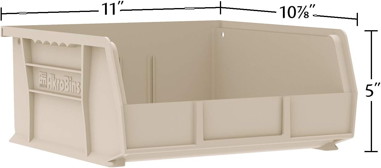 Akro-Mils 30235 AkroBins Plastic Storage Bins, Space-Saving Stackable Bins for Garage, Pantry, Craft Organization, 11-" x 11-" x 5-", Clear, 6-Pack