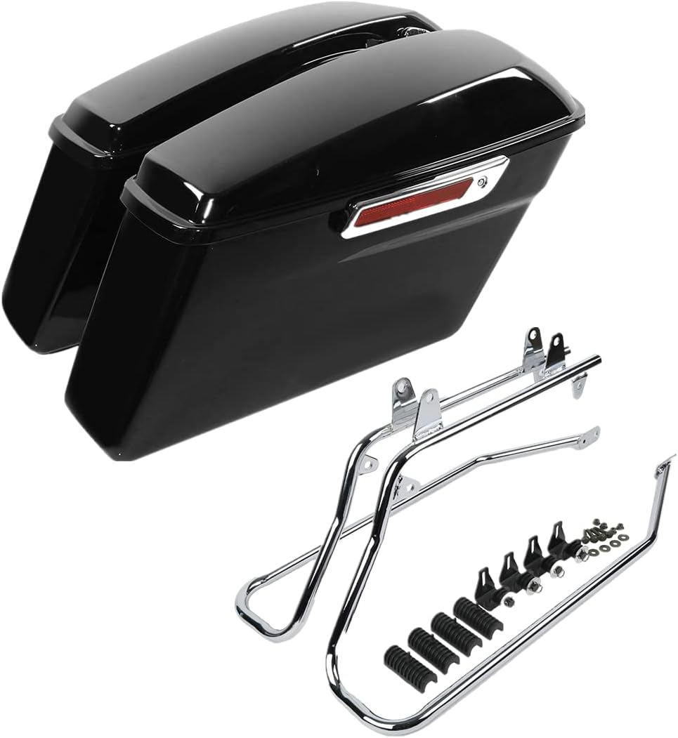 XFMT Vivid Black Motorcycle Saddlebags Hard Saddle Bags W/Chrome Conversion Bracket For Harley Softail Heritage Deluxe 1984-2017