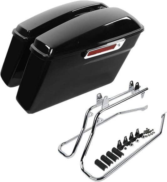 XFMT Vivid Black Motorcycle Saddlebags Hard Saddle Bags W/Chrome Conversion Bracket For Harley Softail Heritage Deluxe 1984-2017