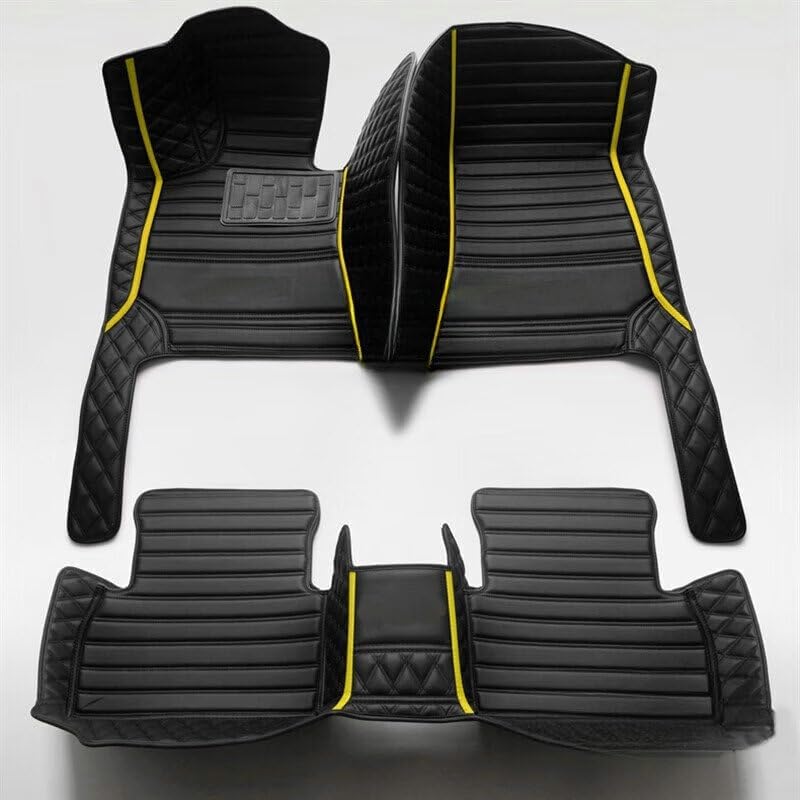 Custom Artificial Leather Waterproof All-Weather Car Floor Mats Fit for 99% Sedan SUV Sports Car Vehicle Car Mat (Black Yellow bar)