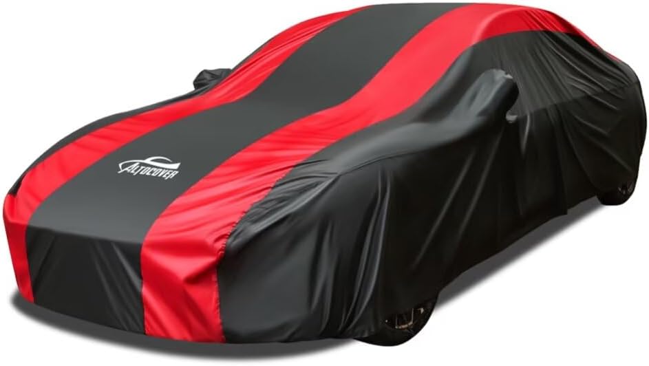 Sedan Car Cover Waterproof All Weather Protection with Red Stripe Design,Outdoor Car Cover Universal Fit Lincoln MKZ, Chrysler 300, Tesla Model S, Cadillac CTS CT5, Dodge Challenger Charger