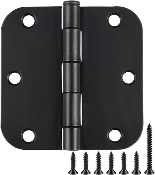 30 Pack Rounded Matte Black Door Hinges 3.5 Inch 5/8" Radius Interior 3 1/2" Flat Iron Bifold Residential Standard Bedroom Indoor for Doors 3 ½"Hardware Control House Home Decor Essentials Accessories