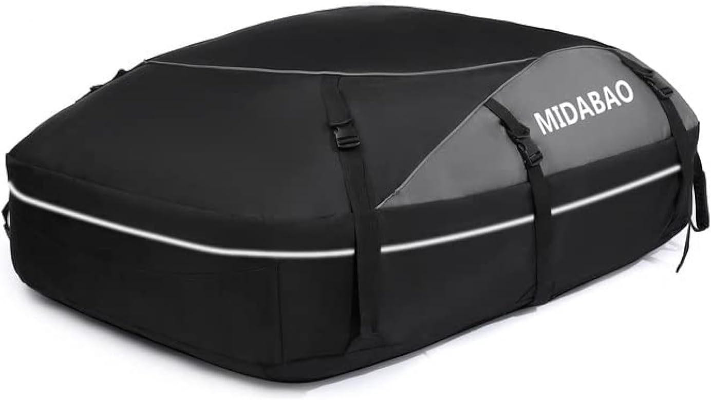 MIDABAO 20 Cubic Waterproof Duty Car Roof Top Carrier-Car Cargo Roof Bag Car Roof Top Carrier - Waterproof & Coated Zippers- includes Anti-Slip Mat- for Cars with or without Racks (20 Cubic Feet)