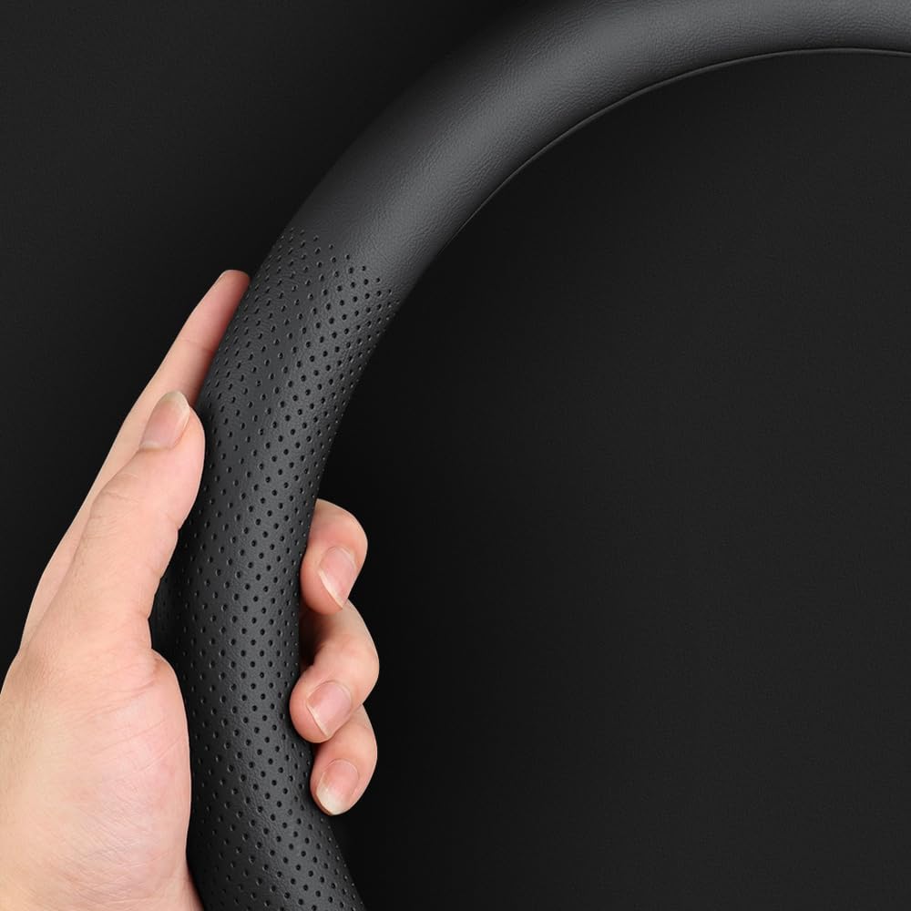 New Nappa Leather car Steering Wheel Cover，for Car Truck SUV 15 inch (Black)