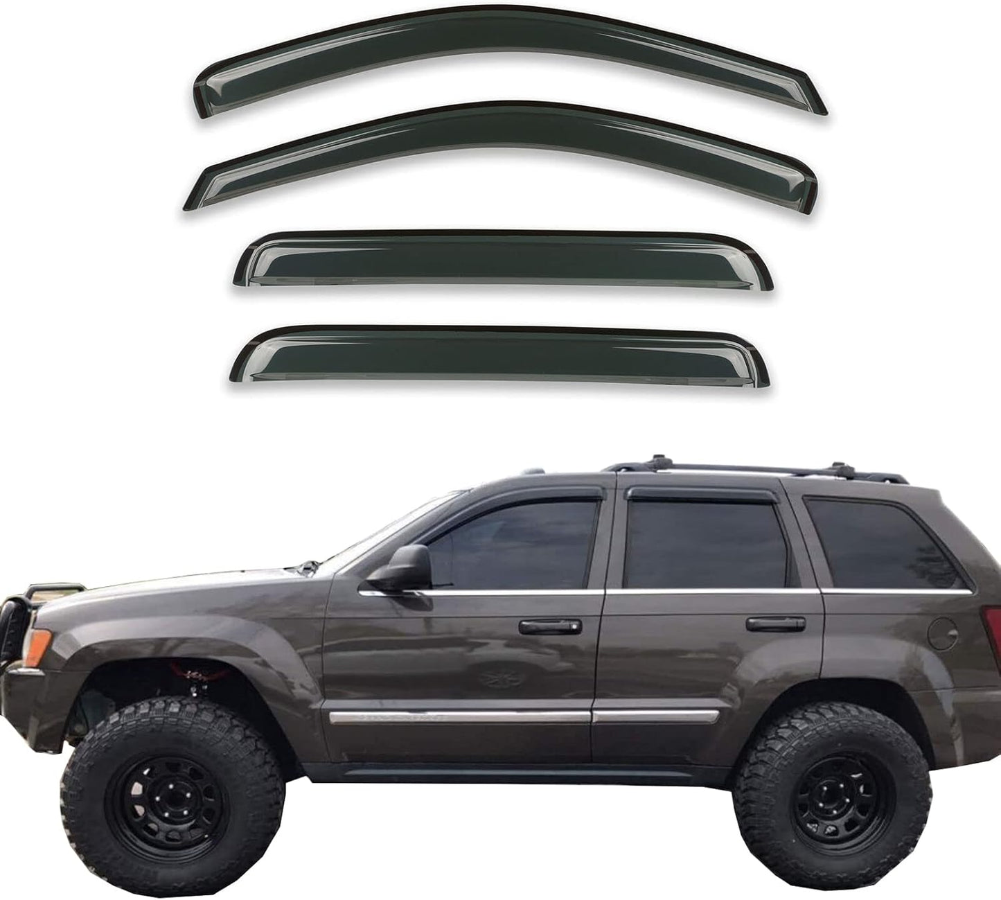 Smoke Sun/Rain Guard Window Visors Compatible with 2005-2010 Jeep Grand Cherokee Wind Deflector 4pcs 94243