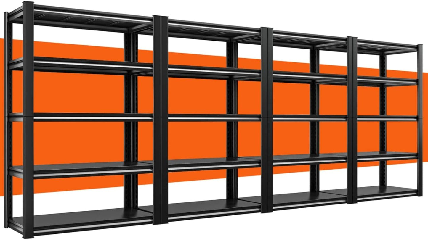 REIBII 40" W Garage Shelving, Heavy Duty Storage Shelves Load 2500LBS, 5-Tier Adjustable Metal Shelving, Garage Shelves for Warehouse, Pantry, Basement, 72" H x 40" W x 18" D, 4Pack