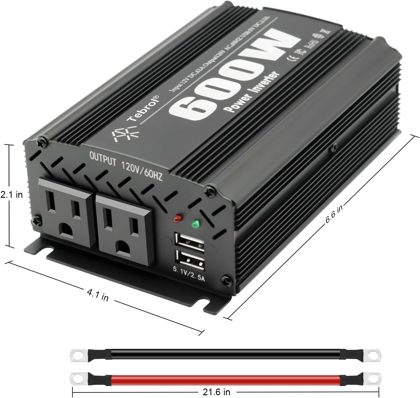 600W Power Inverter DC 12V to AC(2 Outlets) 110V Car Charger Plug Inverter Adapter Converter with 4.2A Dual USB Charging Ports for RV Camping Travel