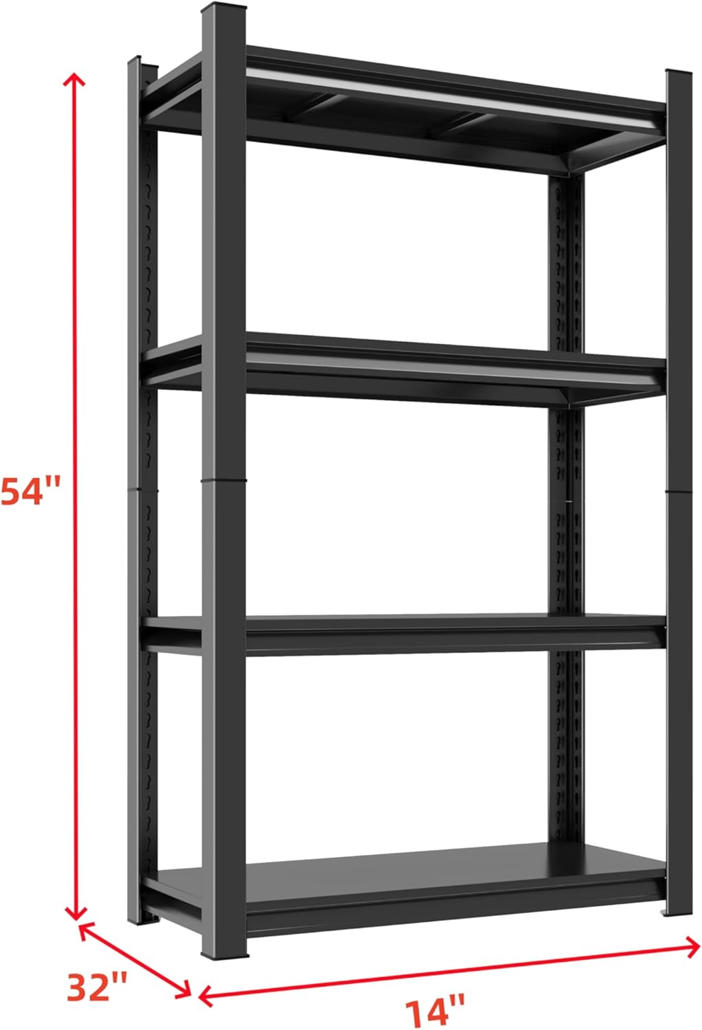 Metal Garage Shelving Unit, Heavy Duty 4-Tier Adjustable Storage Rack, Steel Shelving,2000 lbs Capacity, Industrial Shelves for Heavy Tools and Equipment (4-Tier 54" H x 32" W x 14" D)
