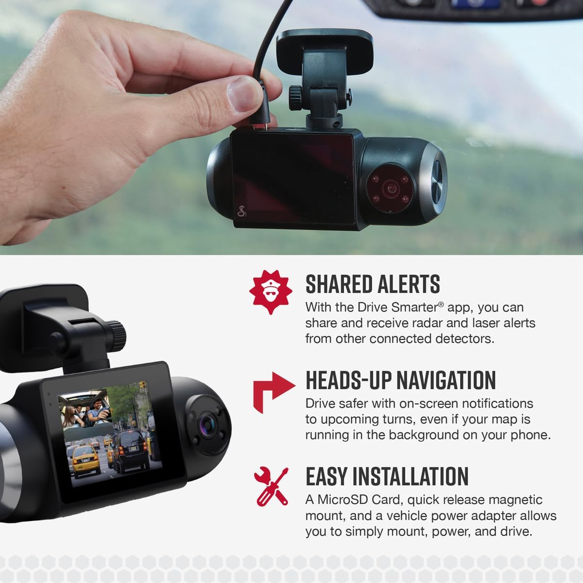 Bundle of Cobra Smart Dash Cam with Interior Cam (SC 201) + Cobra 2.5A Micro USB Hardwire Kit
