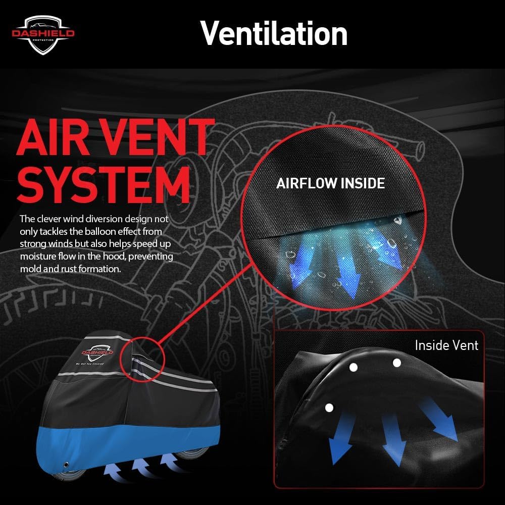 Ultimum Series Motorcycle Cover Waterproof All Weather Protection Universal Heavy Duty Night Reflector with Lock-Holes Compatible with Suzuki Harley Davidson Kawasaki Yamaha Honda Blue XXXL