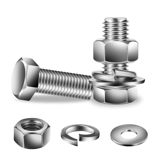 5/16-18 x 1-1/4" Hex Head Screw Bolt, Nuts, Flat & Lock Washers, 10Pcs 18-8 (304) Stainless Steel, Fully Threaded, by SG TZH