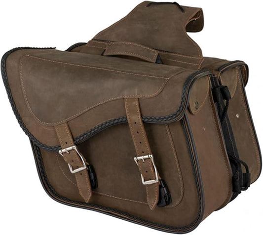 Dream Apparel Naked Cowhide Leather Motorcycle Saddle Bags Throw Over Saddlebags, Motorcycle Side Bags for Honda Shadow Sportster Softail Dyna V-star (Brown, No Studs)