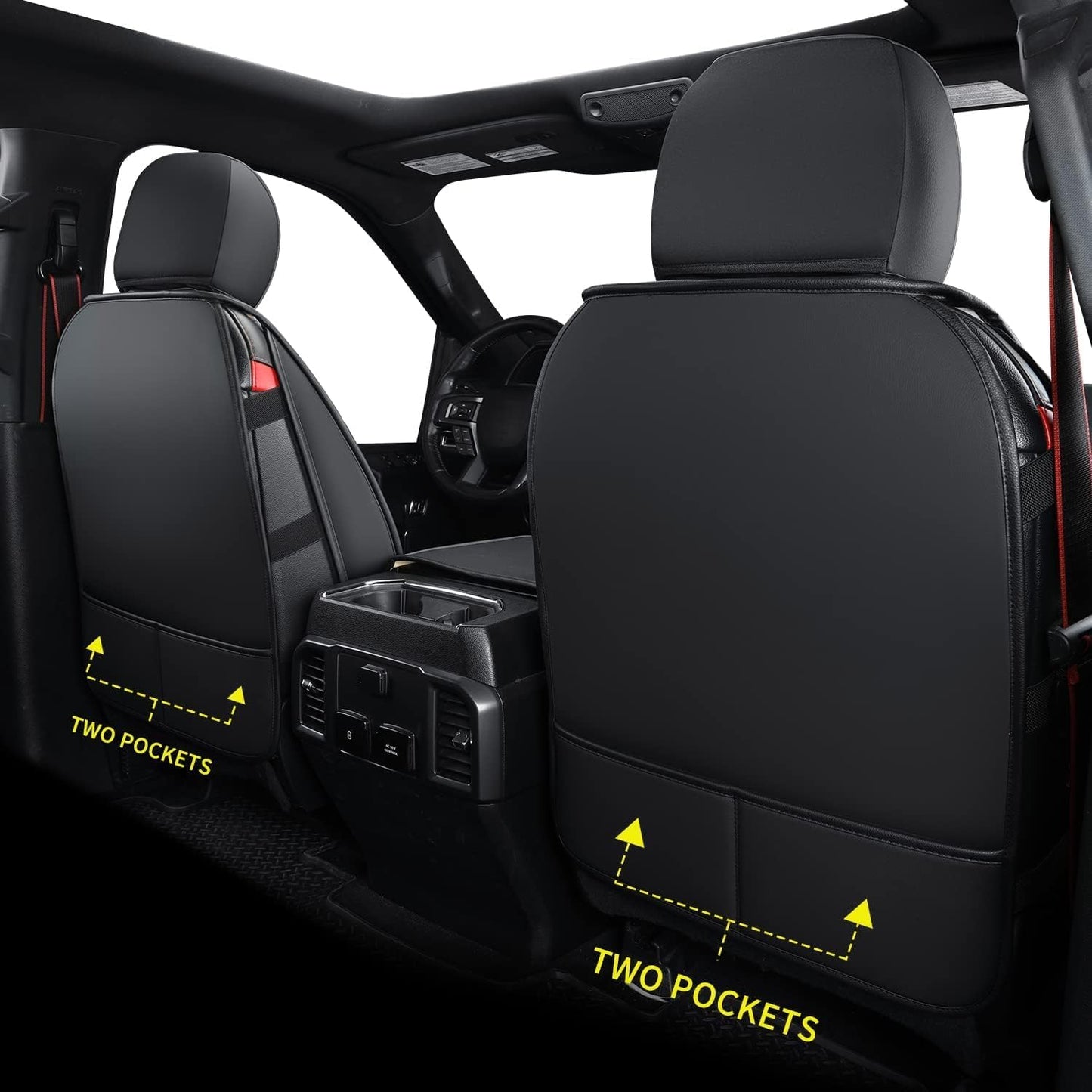 LUCKYMAN CLUB F150 Faux Leather Seat Covers Fit for 2015-2025 F150 SuperCrew and 2017-2025 F250 F350 F450 Super Duty Crew Cab Pickup Trucks(Full Set, Black)