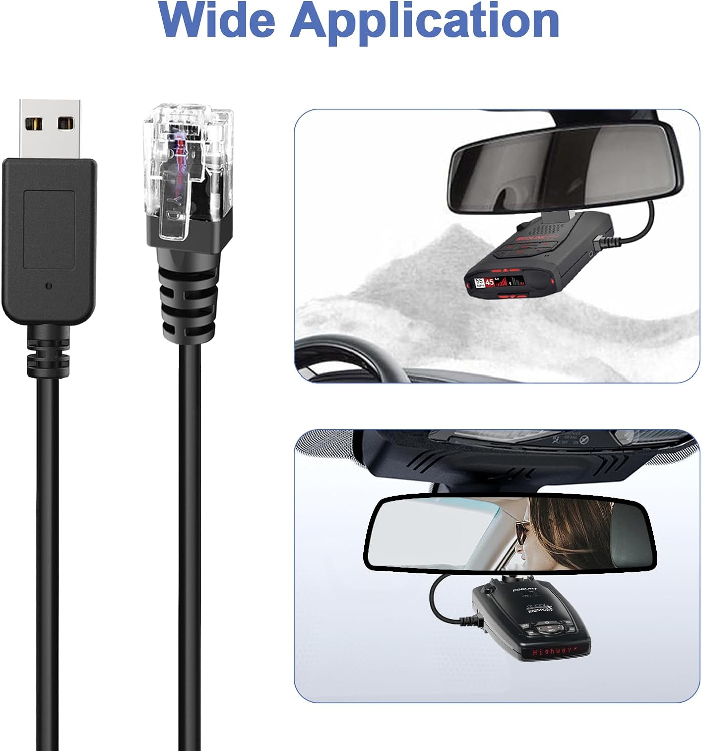 Radar Detector Power Cable, USB to RJ11 DC3.5 Cable,Replacement Radar Detectors Power Cable,for Escort Unide Radenso XP Beltronics Cob'r'a Whistler Radar Detector (RJ11-1.6FT)