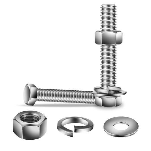 5/16-18 x 4" Hex Head Screw Bolt, Nuts, Flat & Lock Washers, 10Pcs 18-8 (304) Stainless Steel, Fully Threaded, by SG TZH