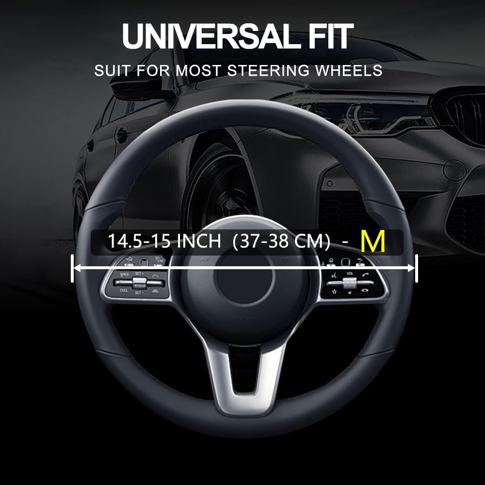 Leather Car Steering Wheel Cover, Non-Slip Car Wheel Cover Protector Breathable Microfiber Leather Universal Fit for Most Cars (Blue)