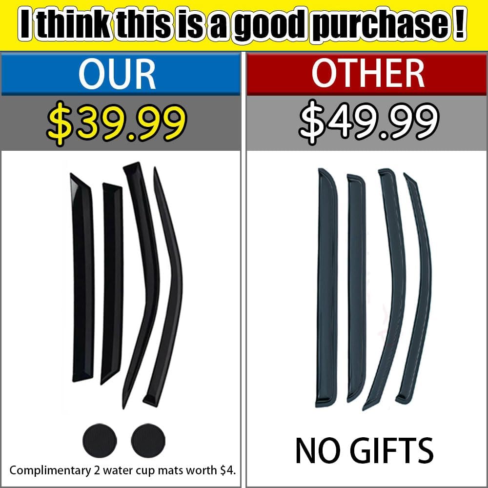 Rain Guards for Hyundai Tucson SEL 2016-2021, Tape-on Side Window Deflectors for Hyundai Tucson, Window Visors for Hyundai Cars,for Hyundai Car Accessories 4 Rain Guards ＆ 2 Car Coasters