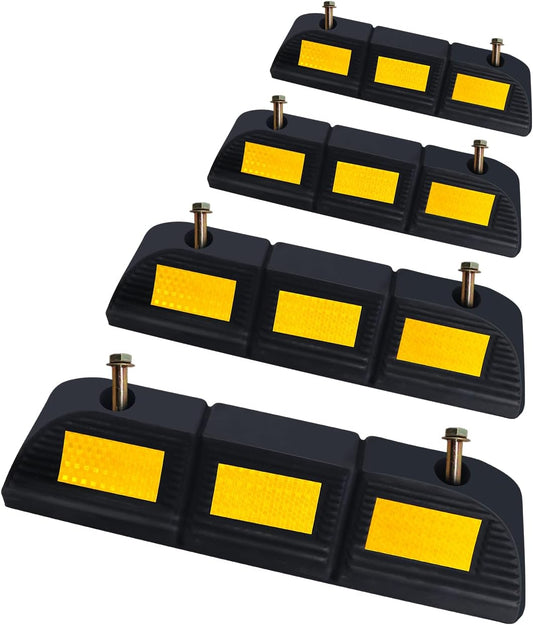 Parking Stopper for Garage Parking Aid 4 Pack Block, Car Truck Curb Floor Parking Lot Wheel Tire Stops Bumpers with Bolt Installation, Rubber Vehicles Aid Gadgets