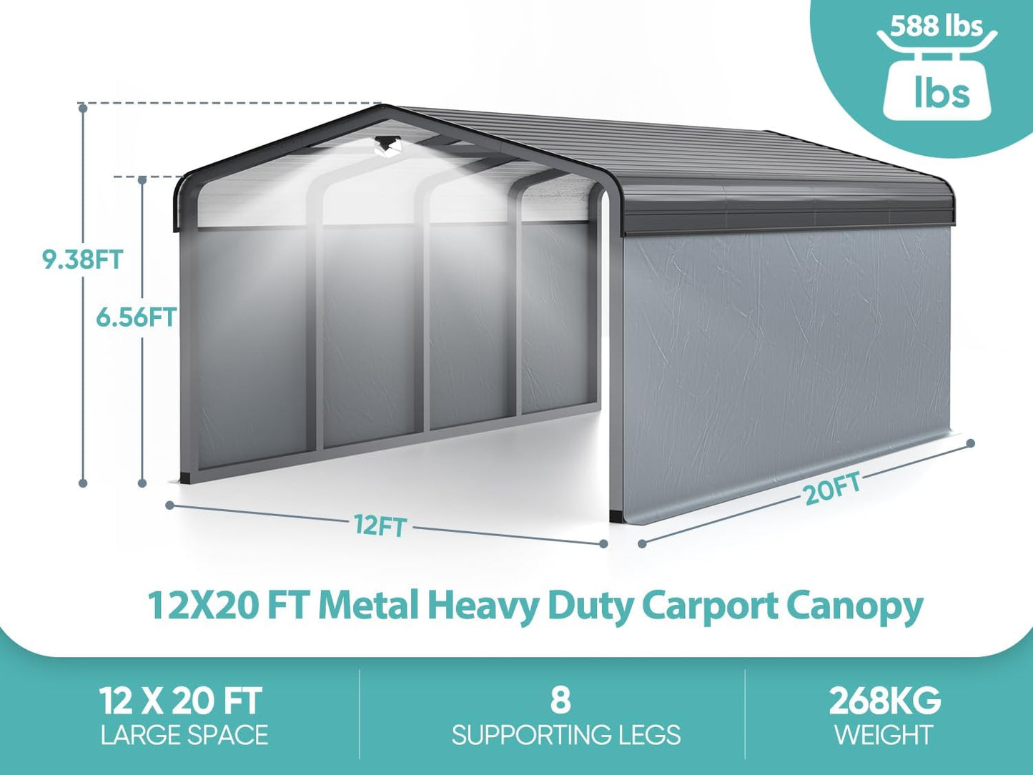 Metal Carport,Carport Canopy 12x20 Heavy Duty All Weather,Car Tent Garage with Galvanized Metal Roof,Metal Car Port for Snow,Outdoor Car Shelter