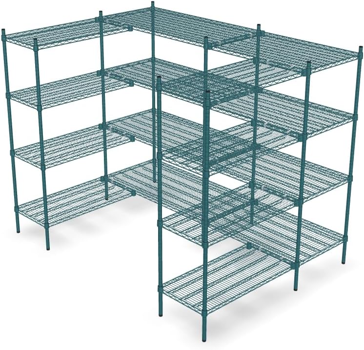 NSF 7' x 4 1/2' Walk-in 4-Tier Shelving Unit Kit with S-Hooks, Commercial Storage Rack Unit, Organizer Shelves System Kit, Heavy Duty Racking for Storage, Shelving Kits (Green Epoxy)