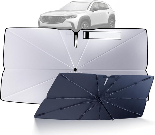 Windshield Sun Shade Umbrella for 2023-2025 Mazda CX-50 Accessories: Custom Fit 210T Silver, Foldable Sunshade Front Window Sun Visor, Blocks UV Rays, Keeps Car Cool for Base, Select, Preferred, Turbo