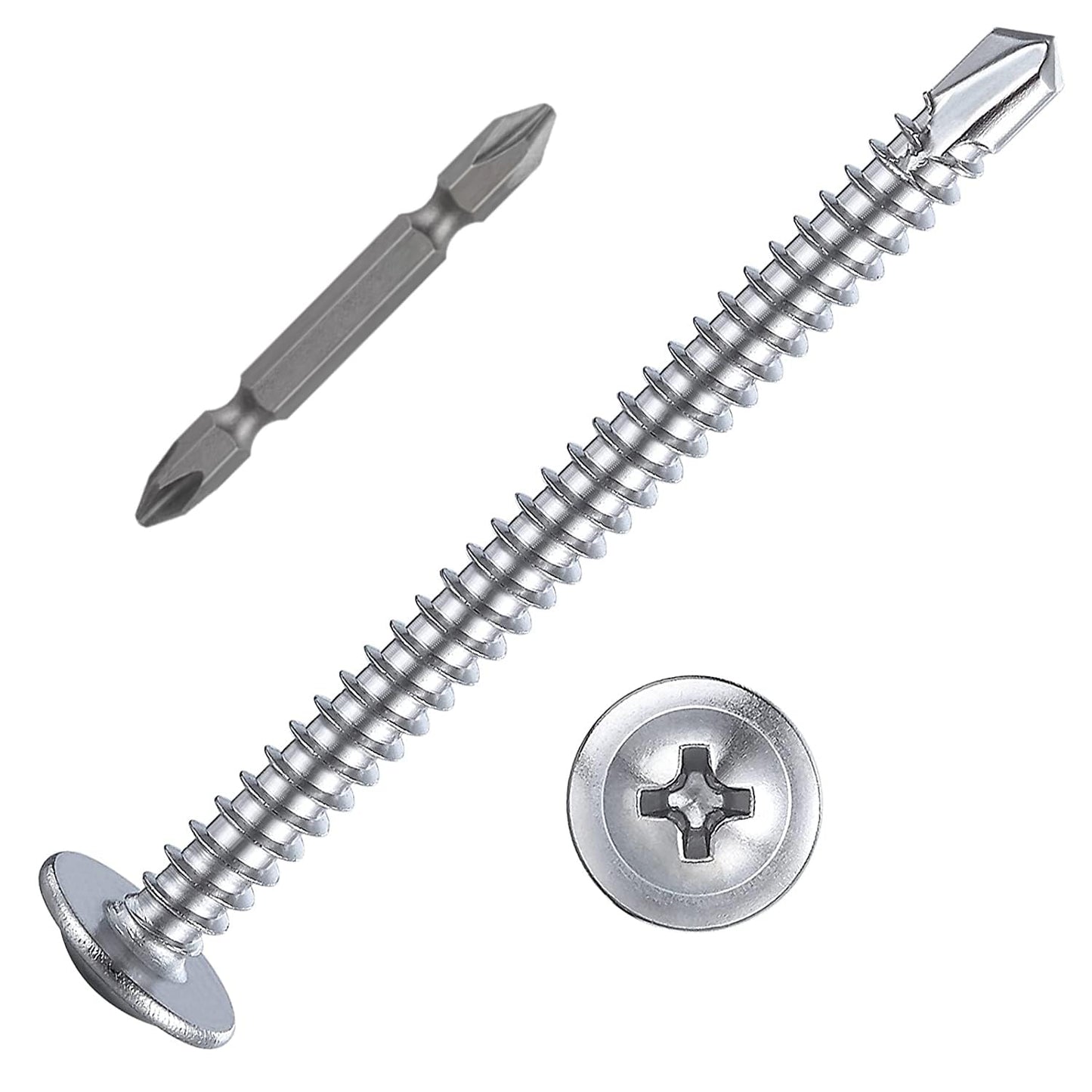 (100 pcs) Wensilon #10×2”for Sheet Metal Self-Tapping Screws 410 Stainless Steel Truss Head High-Strength Quick Tapping Screws