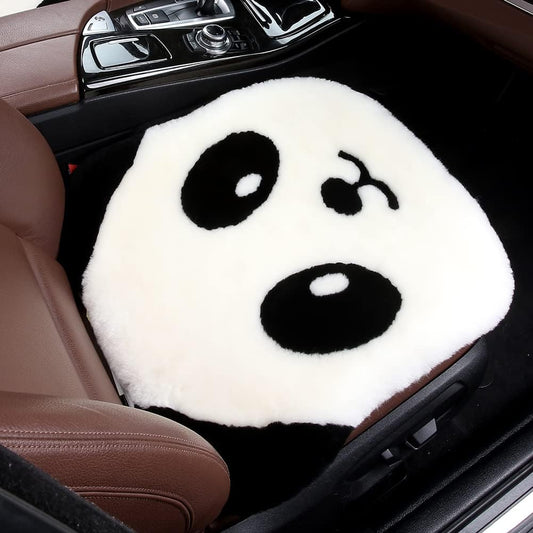 LLB Genuine Sheepskin Car Seat Cushion Seat Covers for Cars Trucks SUV Comfort Seat Protector Pad for Car Driver Seat Car Accessories for Women Office Chair Car Decor (Panda, Front Seat Cushion-1 Pc)