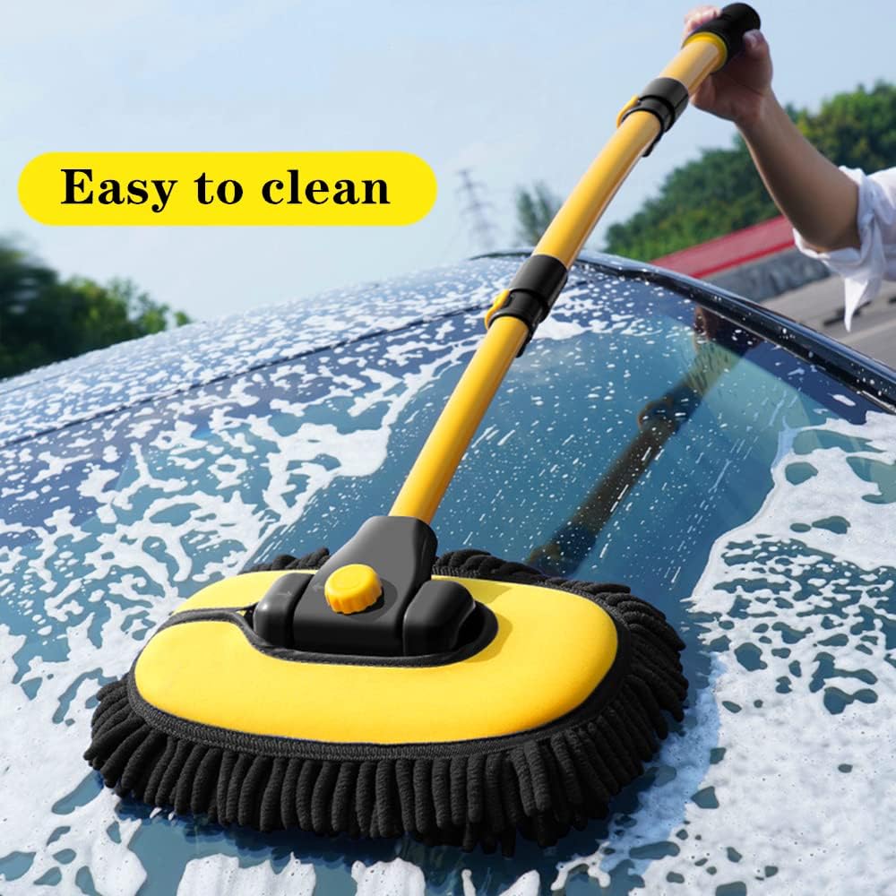 Car Wash Brush with Long Handle, Microfiber Towels Car Wash Kit Cleaning Supplies, Car Wash Mop Mitt with 2 Replacement Head , Extension Pole Car Brush Cleaning Kit for Cars Trucks