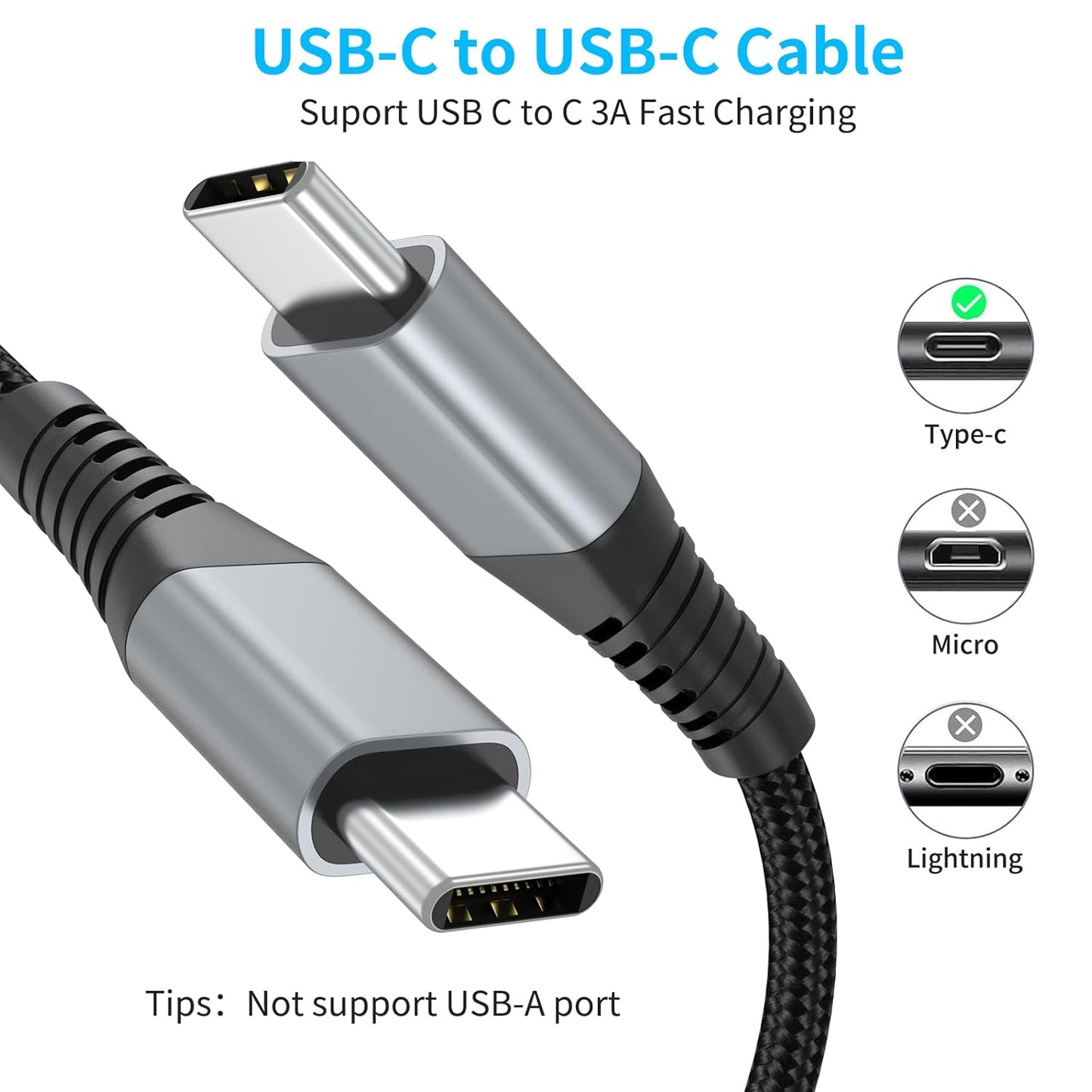 2ft USB C to USB C Cable, 3 Pack Braided USB C to C Charging Cord 60W/3A Type C to Type C Cable Fast Charging Car Charger for iPhone 16 15 Pro Max, Samsung Galaxy S23 S22, Moto LG, Google Pixel, iPad