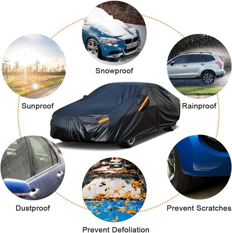 Kayme 7 Layers Car Cover Custom Fit for Toyota Camry Sedan/Solara (1996-2025) Waterproof All Weather for Automobiles, Outdoor Full Cover Rain Sun UV Protection with Zipper Cotton/Black