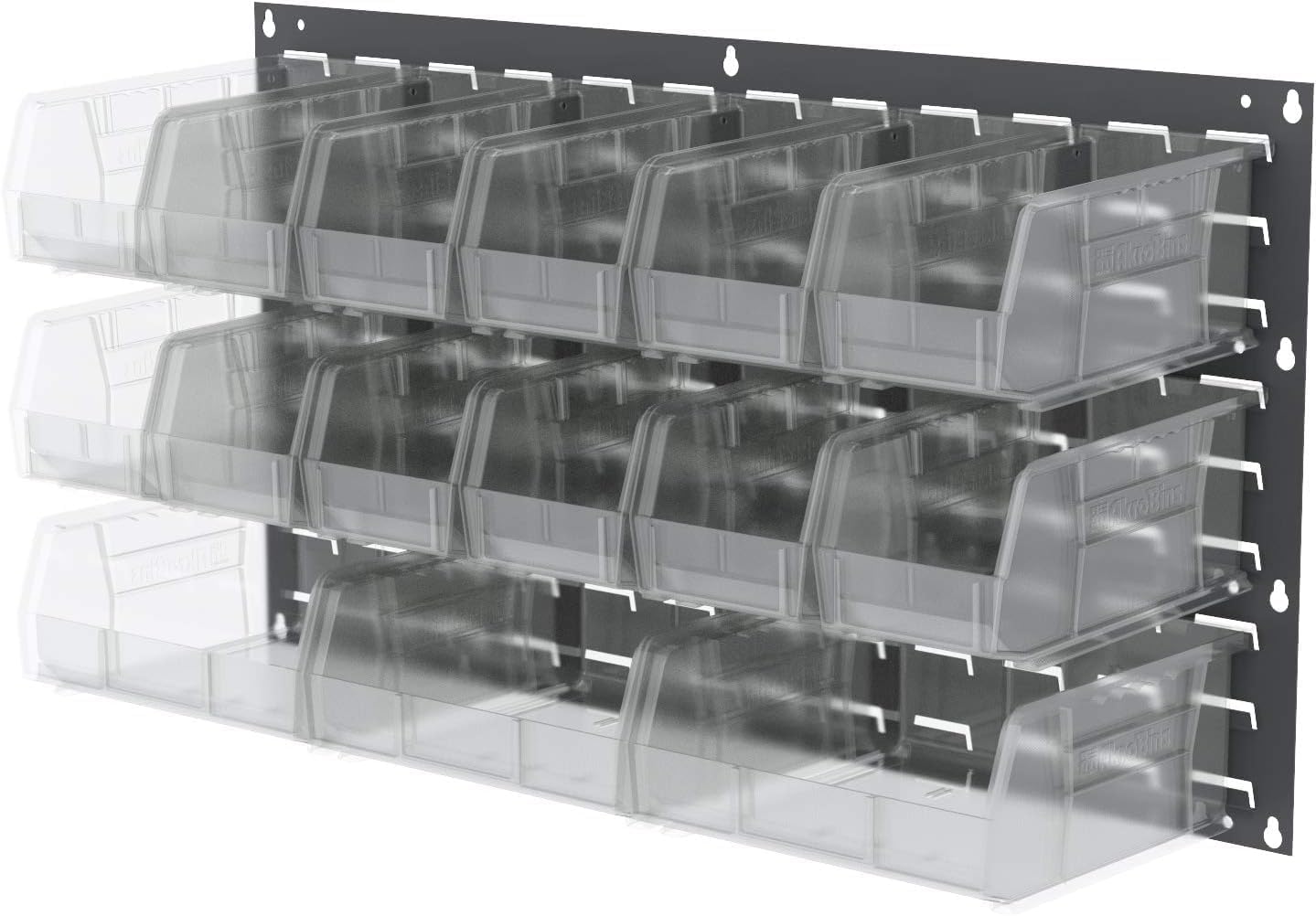 Akro-Mils 30235 AkroBins Plastic Storage Bins, Space-Saving Stackable Bins for Garage, Pantry, Craft Organization, 11-" x 11-" x 5-", Clear, 6-Pack
