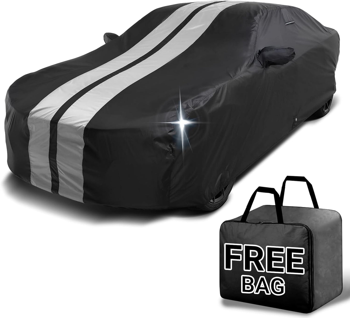 iCarCover Custom Car Cover for Chevy Cruze Hatchback (2017-2019) Waterproof All Weather Rain Snow UV Sun Protector Full Exterior Indoor Outdoor Car Cover (Stripe - Black/Gray)