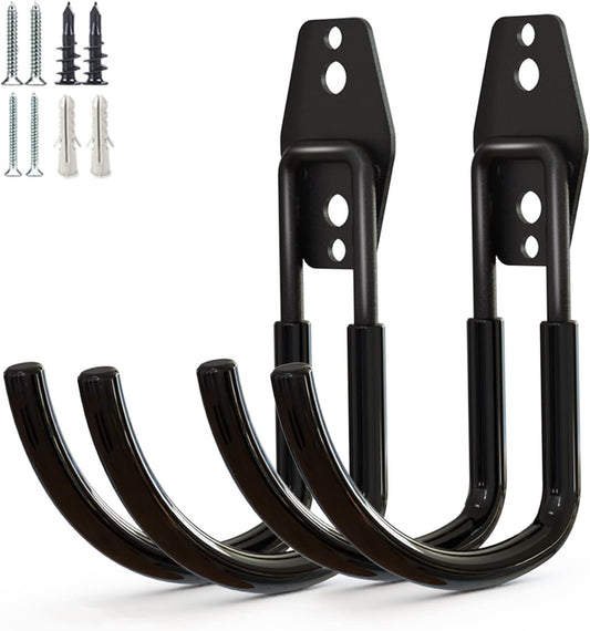 Garage Storage Utility Hooks，Garage Garden Tool Organizer，Steel Wall Mount Hooks, Large Garden U Hooks （2 Pack） (Type-2-Black)