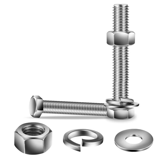 5/16-18 x 5" Hex Head Screw Bolt, Nuts, Flat & Lock Washers, 10Pcs 18-8 (304) Stainless Steel, Fully Threaded, by SG TZH