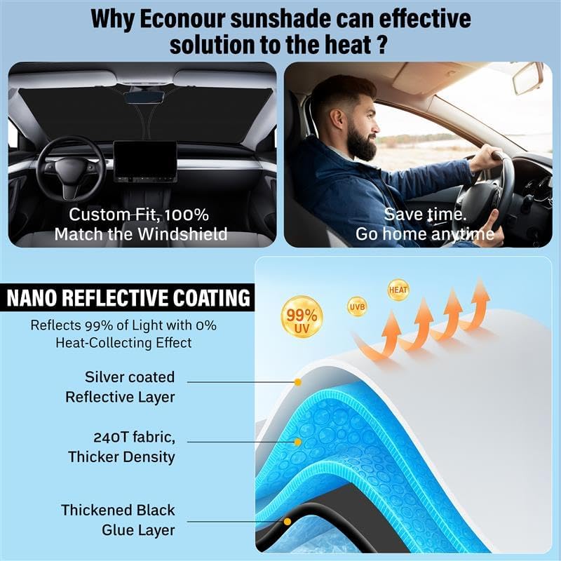 for Chevy Malibu 2016-2024 2025 Windshield Sunshade - EcoNour 240T Polyester Material Cars Sun Visor Reflector Blocks UV Rays - Foldable Sunshade Interior Protection - Chevy Malibu Accessories