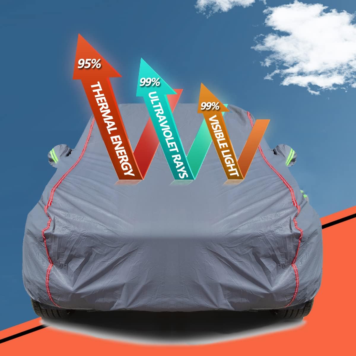 AUQDD 6-Layers PEVA New Material Sedan SUV Full Padded Car Cover Waterproof All Weather Weatherproof UV Sun Protection Snow Dust Storm Resistant Outdoor Exterior Custom Form-Fit Straps 188"-198" Grey