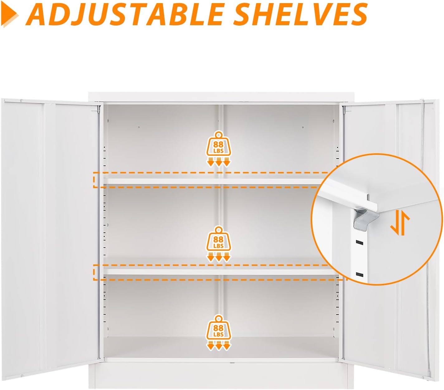 Metal Storage Cabinet, Lockable Storage Cabinet with 2 Doors and Shelves, Metal Cabinet with Lock, Small Lockable Metal Cabinet for Home Office(White)