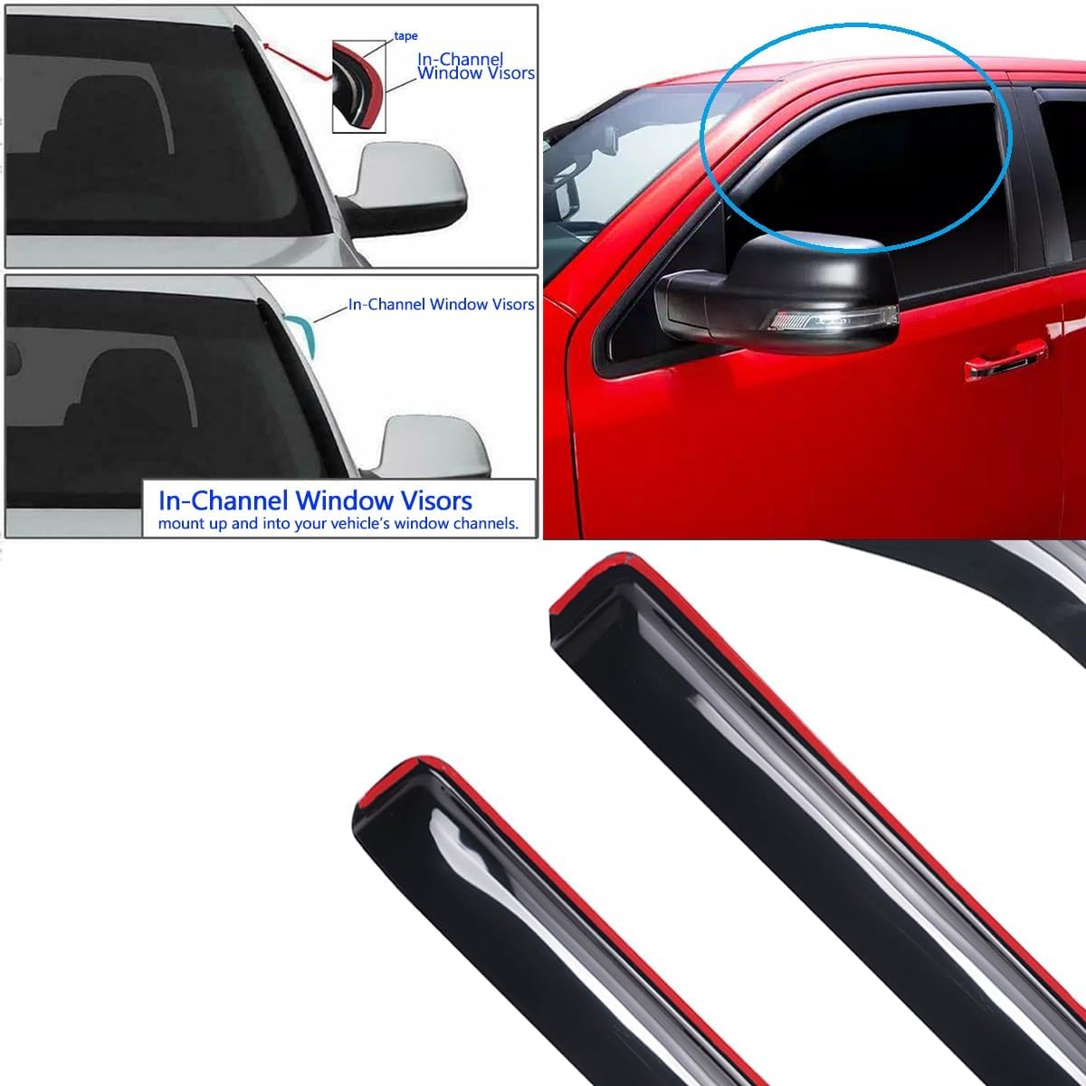 4Pcs Side Wind Vent Deflector,in-Channel Style Tape On Dark Smoke Shade Sun Rain Guards,Nice Window Visor fit for 2004-2015 Nissan Titan Crew Cab 194858