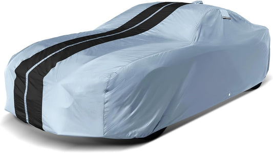 iCarCover Custom Car Cover for Pontiac Fiero SE, Sport Notchback (1984-1988) Waterproof All-Weather Rain Snow UV Sun Protector Full Exterior Indoor Outdoor Car Cover (Stripe - Gray/Black)