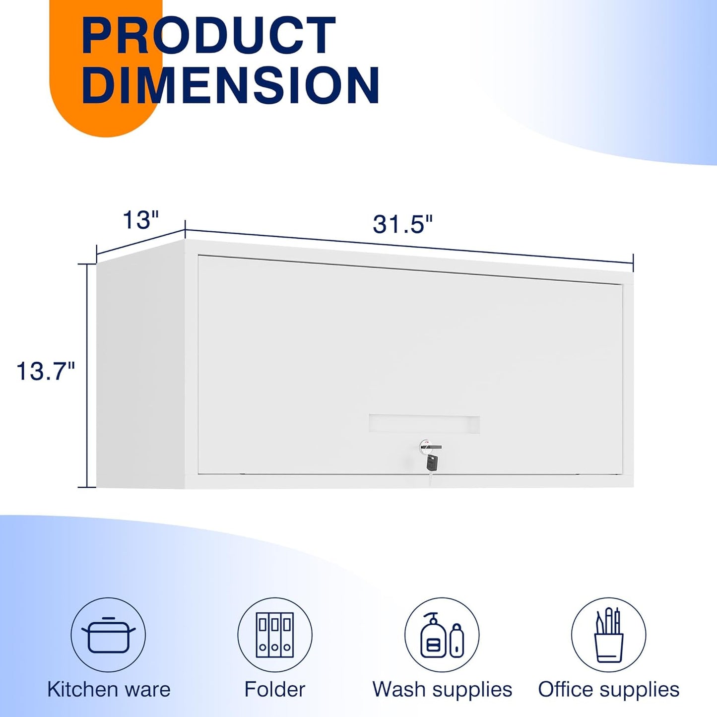 Yizosh Metal Wall Cabinet with Doors, Wall Mounted Storage Cabinet - Floating Tool Cabinet for Kitchen, Basement, Warehouse (White, 13.7" H)