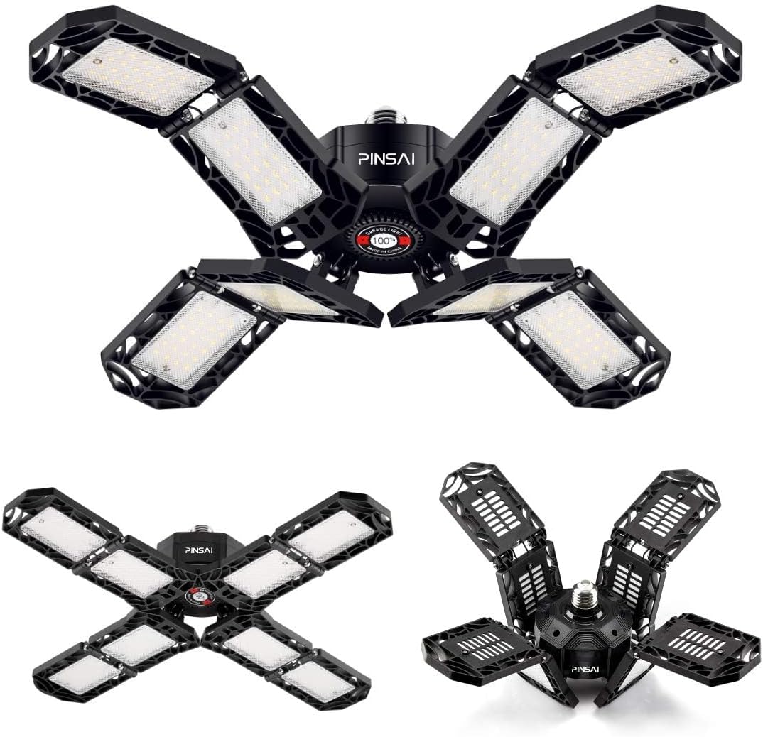 LED Garage Light,Super Bright Screw in E26/E27 Ceiling Shop Work Lamp, 200W 20000 Lumen Deformable Basement Bulb Fixture with 8 Adjustable Panels, Lighting for Workshop, Attic