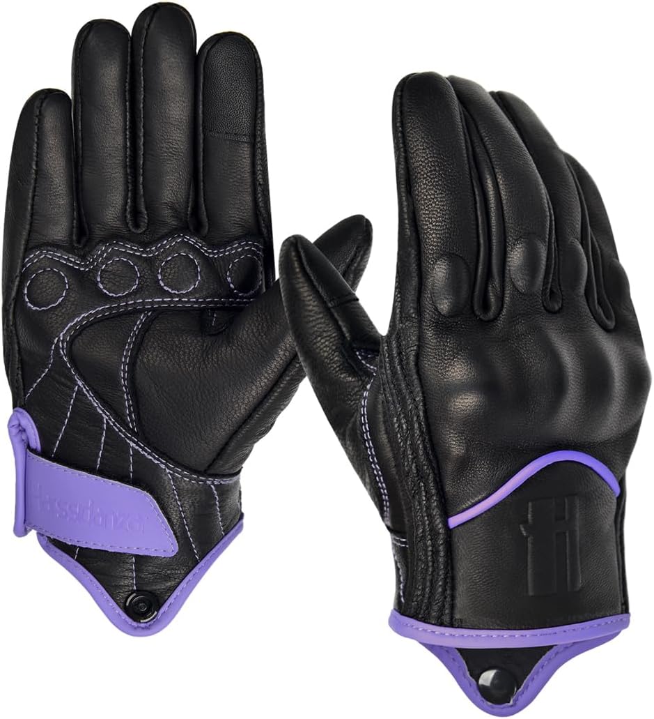 Harssidanzar Women's Motorcycle Gloves,Leather Motorcycle Gloves, Motorbike Gloves, Road Racing, Cycling, Climbing, Powersports Gloves Touchscreen GL016