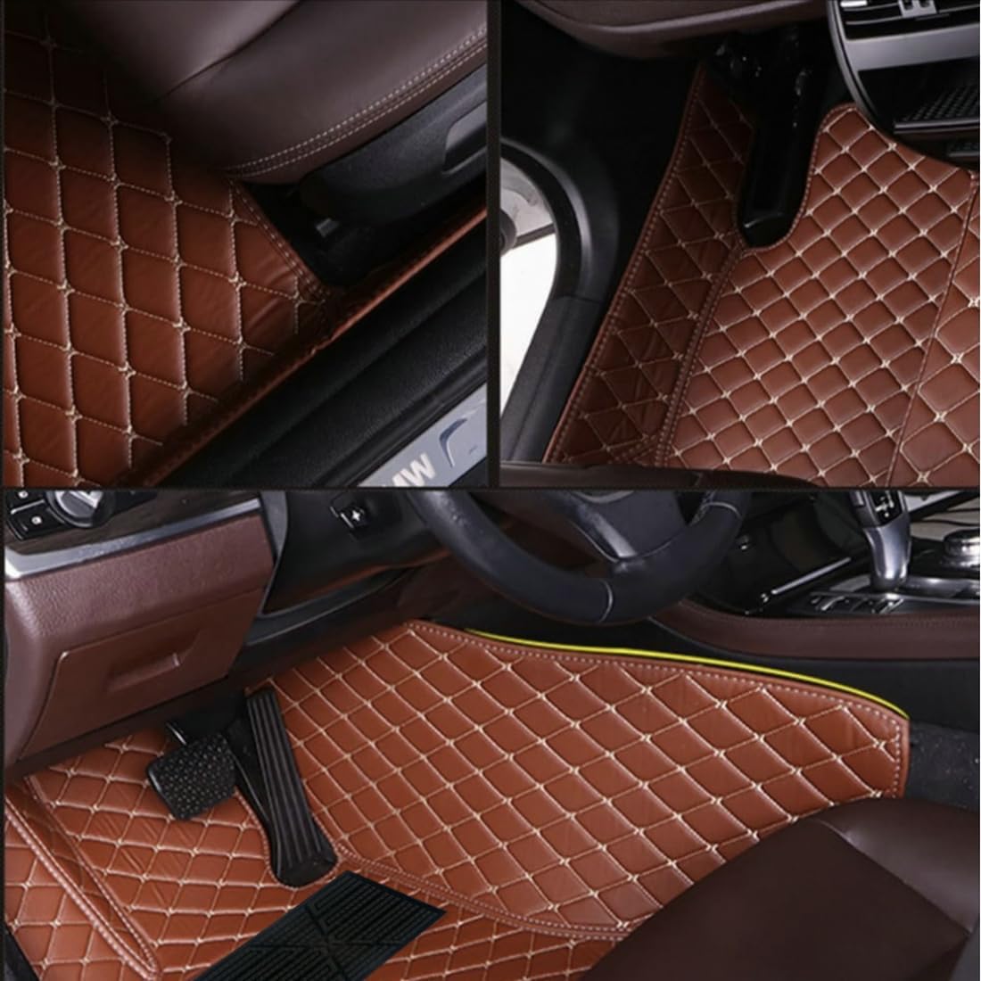 Custom Personalized Floor Mats for Cars，Luxury Full Coverage All Car Floor Mats，Anti-Slip Leather Car Mat Set ，Custom Floor Mats for 99% of Cars, Trucks & SUVs. (Pink and Black)